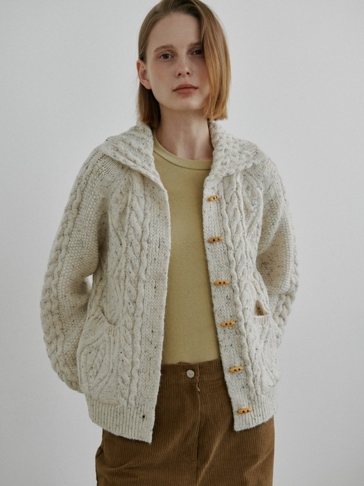 Cable Wool Collar Cardigan_Oatmeal