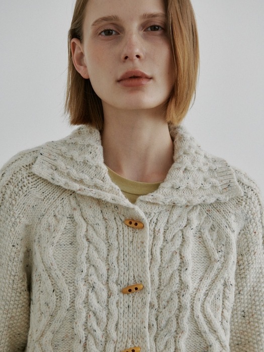 Cable Wool Collar Cardigan_Oatmeal