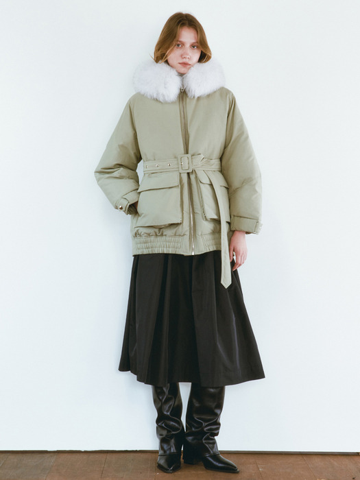 OVER FIT GOOSE DOWN BELT PARKA [LIGHT KHAKI][BLACK]