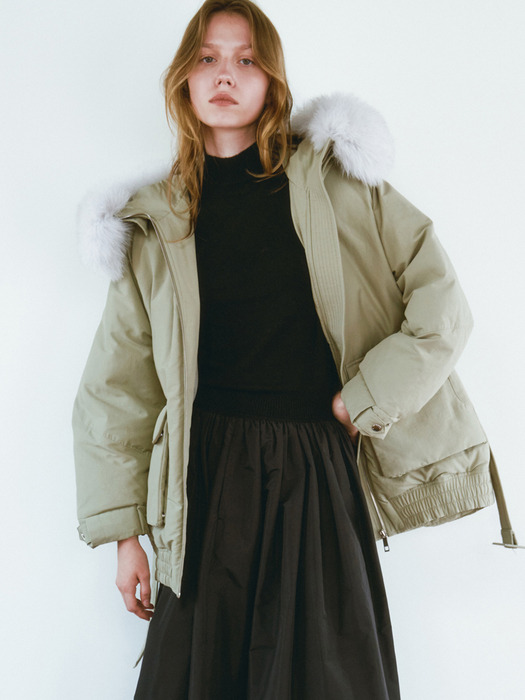 OVER FIT GOOSE DOWN BELT PARKA [LIGHT KHAKI][BLACK]