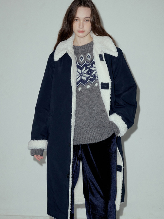 Wool Blend Shearing Mix Long Coat_CTO125(Navy)