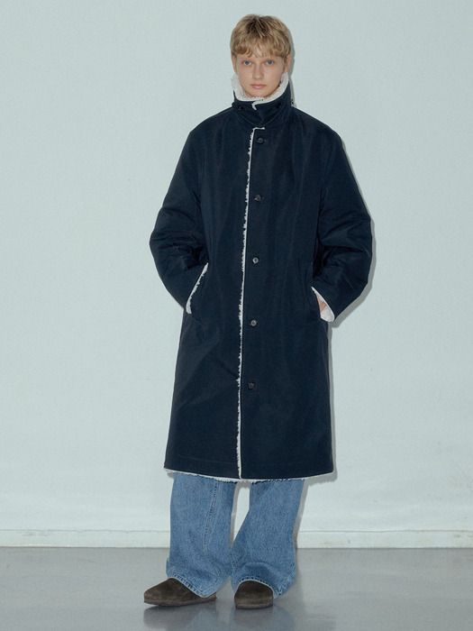 Wool Blend Shearing Mix Long Coat_CTO125(Navy)