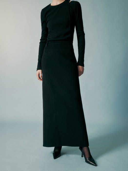 HANDMADE CASHMERE WOOL BLEND MAXI SKIRT BLACK