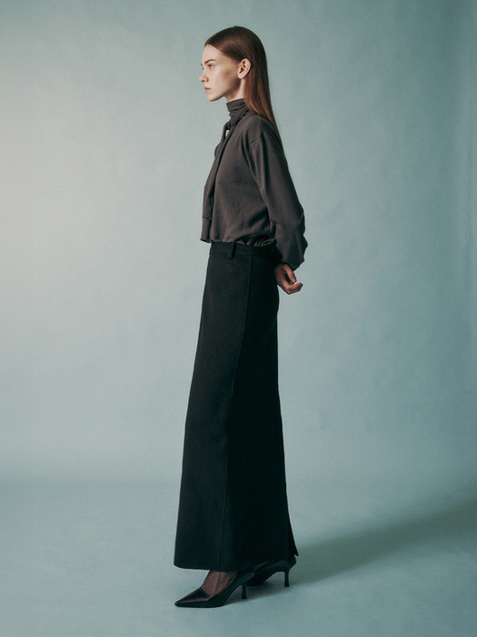 HANDMADE CASHMERE WOOL BLEND MAXI SKIRT BLACK