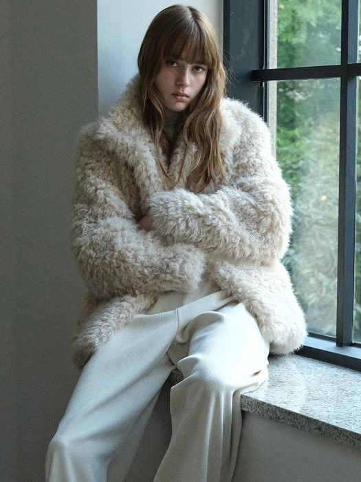 vintage fur half coat (beige)