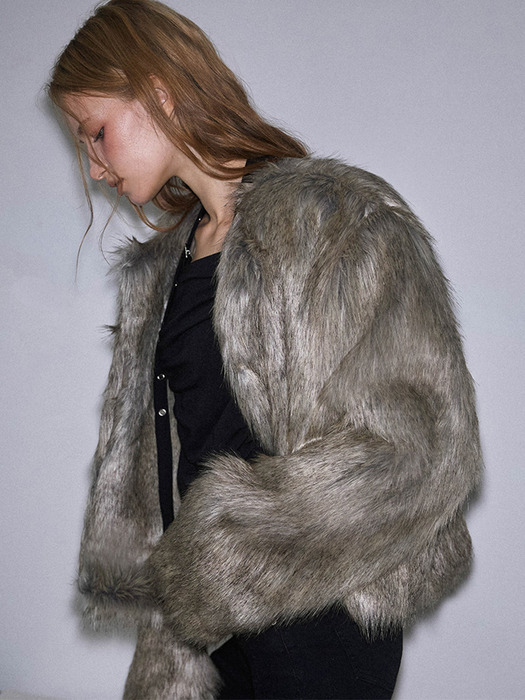 Overfit Mix Fur Jacket [Beige]