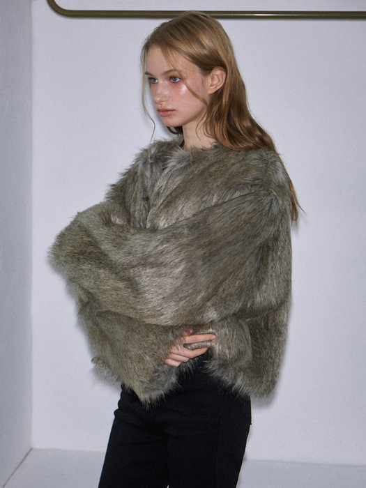 Overfit Mix Fur Jacket [Beige]