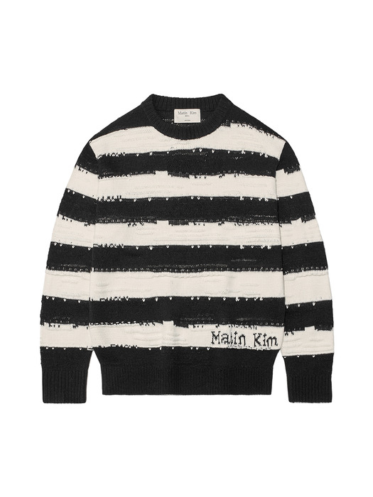 STRIPE VINTAGE LOOSE PULLOVER FOR WOMEN IN BLACK - Image 2