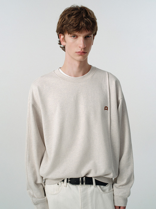 UNISEX DUNST LOGO CREASE SWEATSHIRT OATMEAL MELANGE_M_UDTS5A103I1