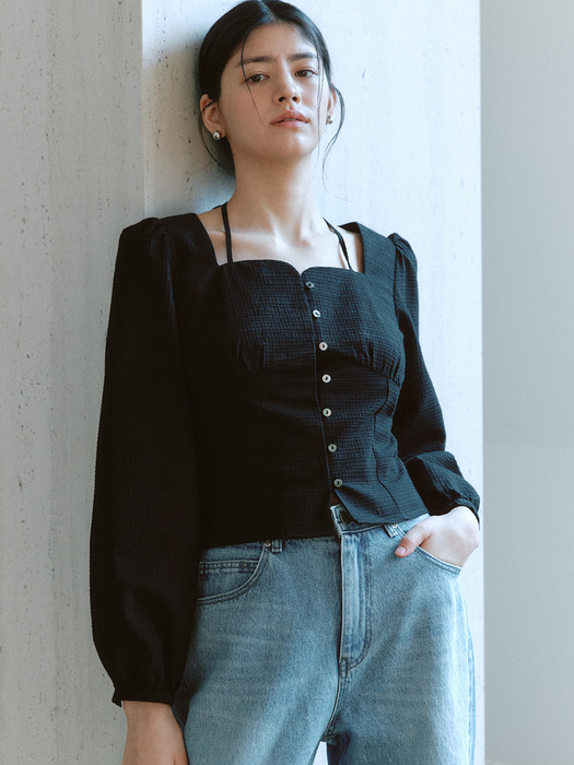 comos 1351 heart halter-neck blouse (black)