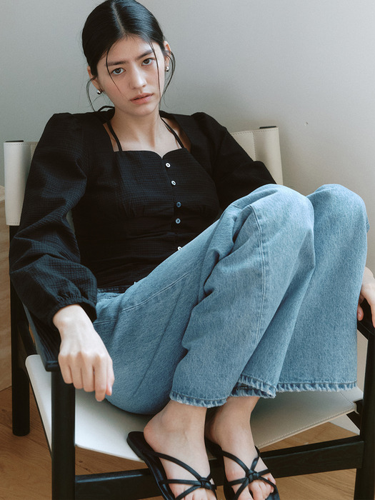 comos 1351 heart halter-neck blouse (black)