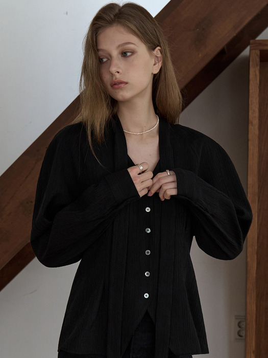 [NEW컬러추가]링클드 브이넥 스카프 블라우스 2컬러 OU1605