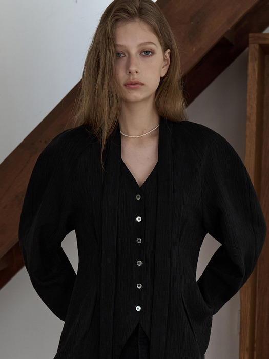 [NEW컬러추가]링클드 브이넥 스카프 블라우스 2컬러 OU1605