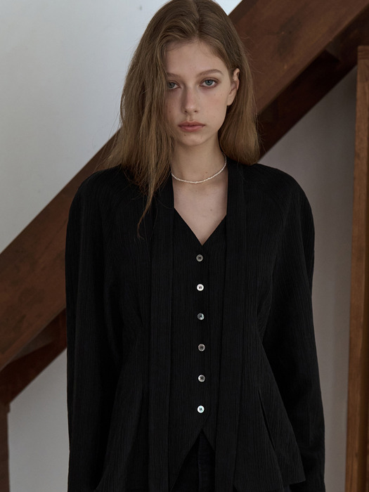 [NEW컬러추가]링클드 브이넥 스카프 블라우스 2컬러 OU1605