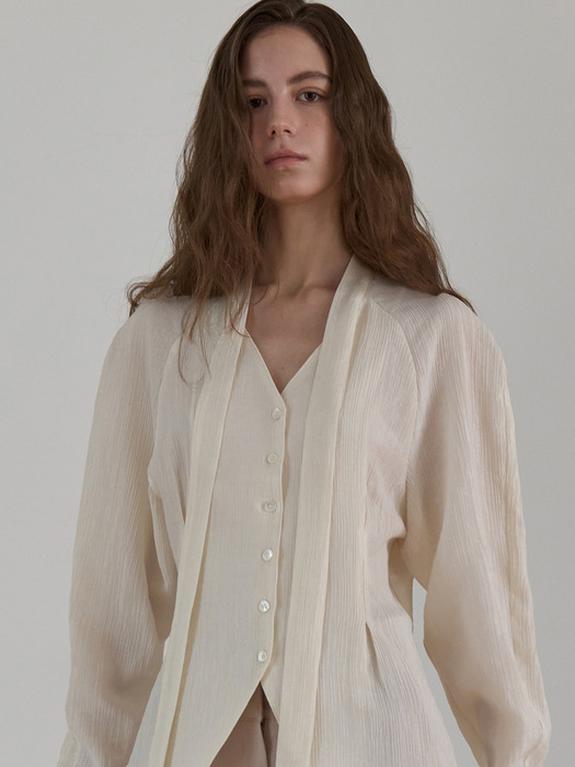 [NEW컬러추가]링클드 브이넥 스카프 블라우스 2컬러 OU1605