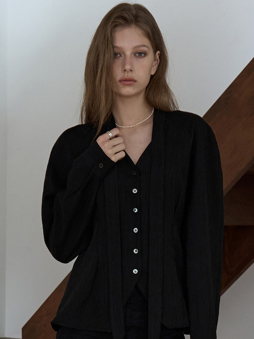 [NEW컬러추가]링클드 브이넥 스카프 블라우스 2컬러 OU1605