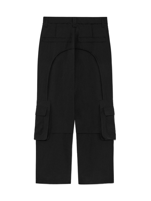 STRING POCKET WIDE CARGO PANTS IN BLACK - Image 1