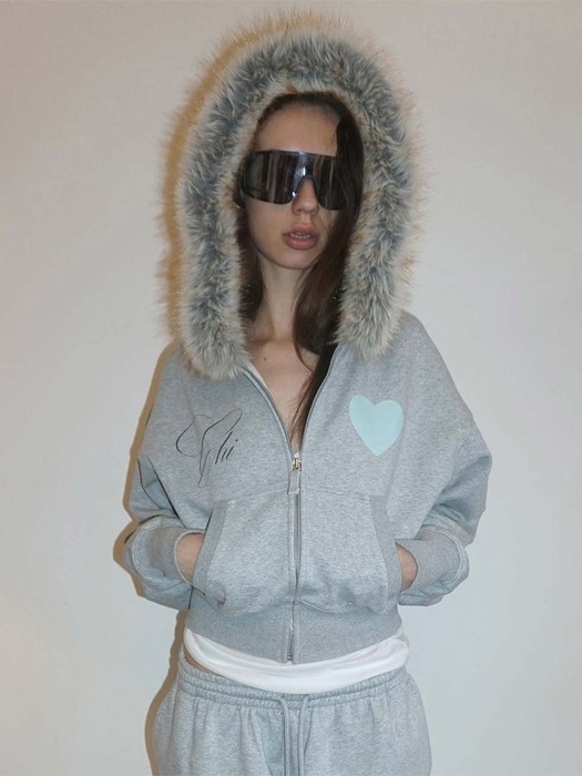トップス Fur Trimming Hooded Zip-Up Melange Gray 스컬프터]Faux Fur Trimming Hooded Zip-Up Melange Gray