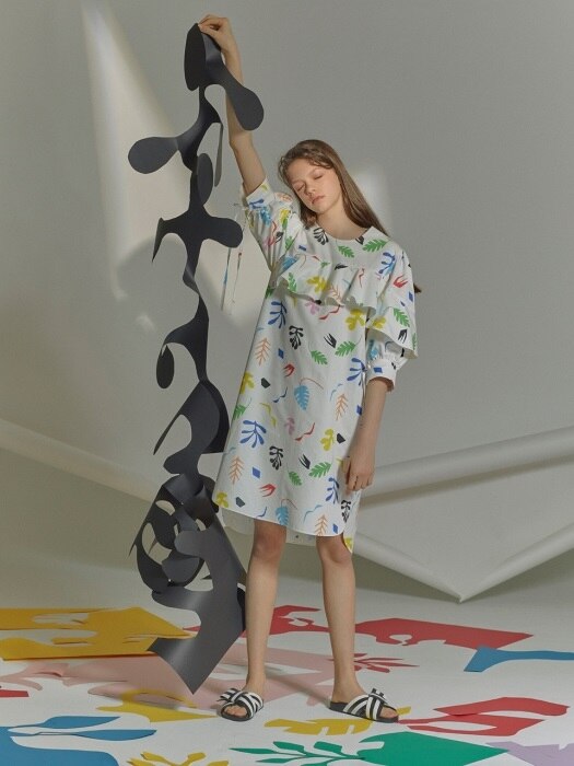 EJnolee Print Pattern Dress With Balloon Sleeves