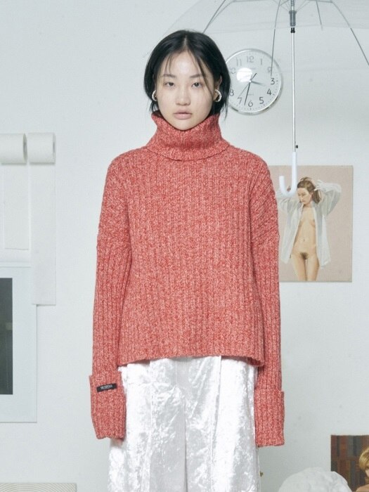 OVER TURTLENECK KNIT [MELANGE RED]