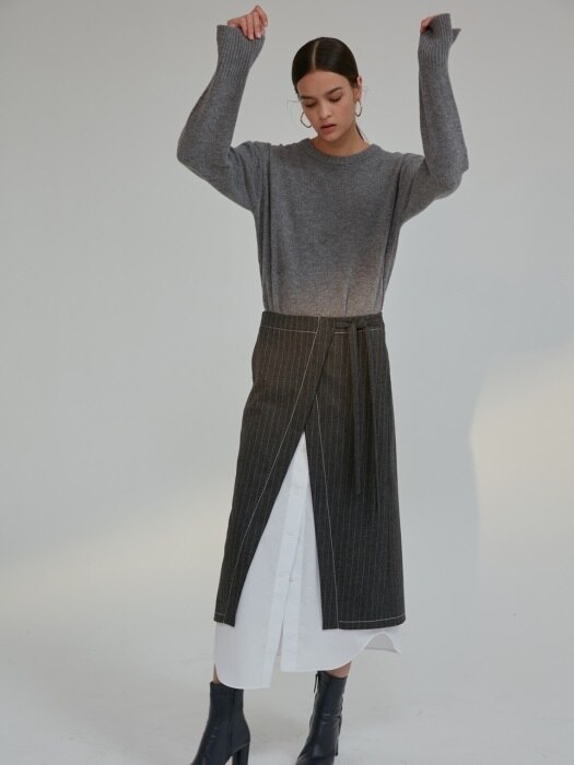 Skirt Stripe Inner Layerd Slit Black
