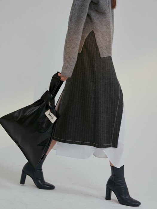 Skirt Stripe Inner Layerd Slit Black