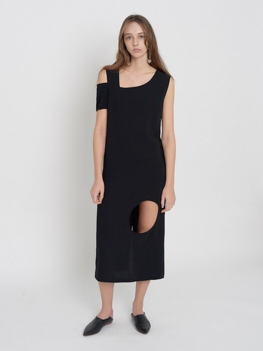 Unbalanced Sleeveless Dress (Black) 
