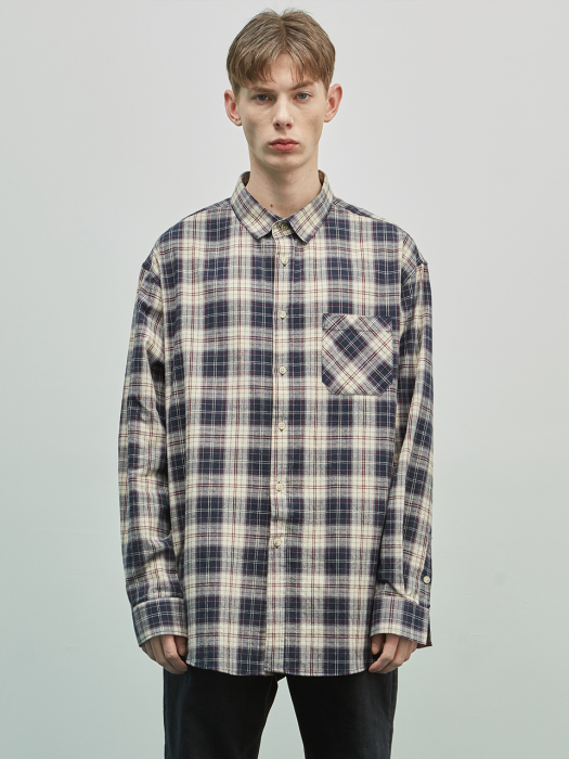 19SS OVERFIT MIX CHECK SHIRT (NAVY)