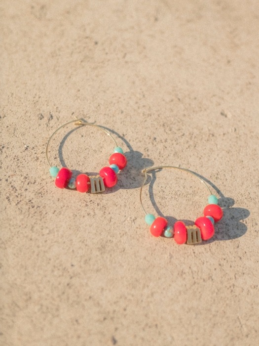 Turquoise red coral hoop earring