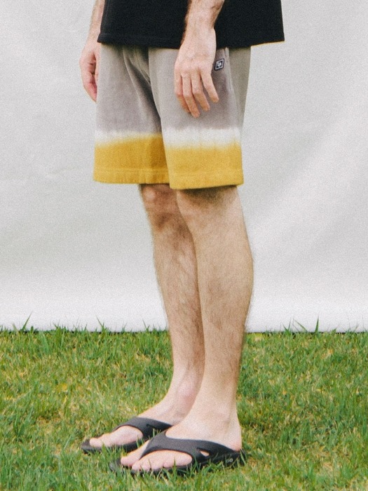 Stripe Tie-dye Sweat Shorts -Grey&Mustard-