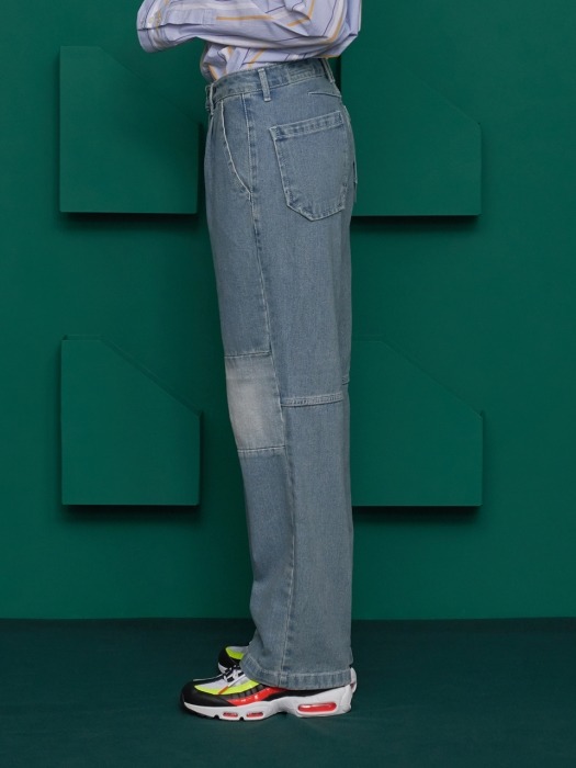 COLOR BLOCK DENIM PANTS / LIGHT BLUE