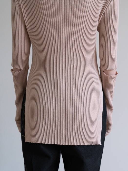 CUT-OUT DETAIL KNIT TOP (PINK BEIGE)