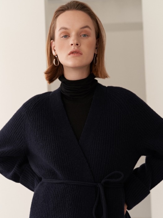19FW CASHMERE BELTED KNIT CARDIGAN NAVY