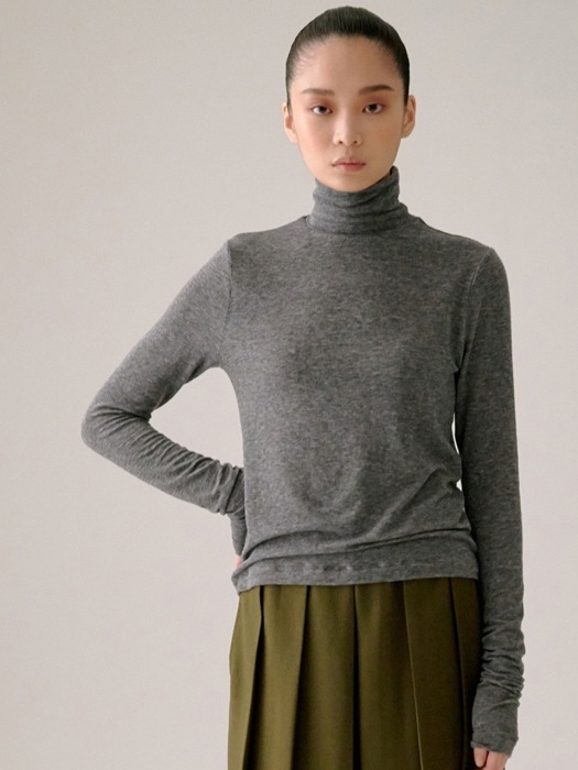 CHARCOAL GREY TURTLE NECK JERSEY TOP 