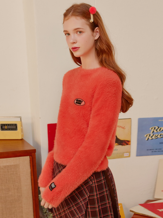 (KT-19736) FLUFFY KNIT PULLOVER CORAL
