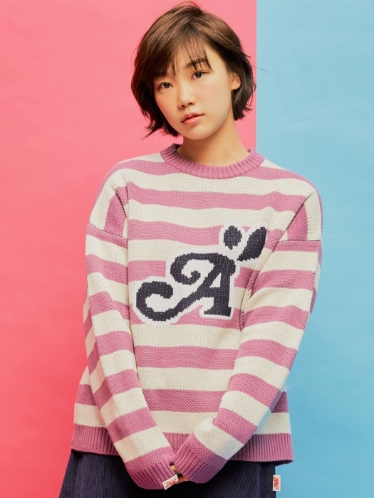 AKN005_A Logo Stripe Knit Sweater_Violet