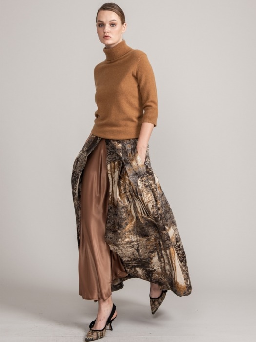 ITALY Jacquard Long Skirt #Brown