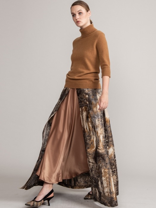 ITALY Jacquard Long Skirt #Brown