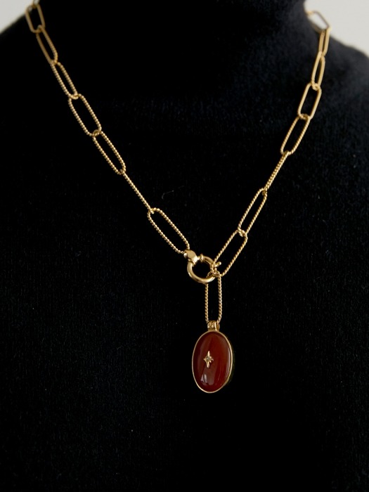 Oval moon (White shell, Carnelian) necklace