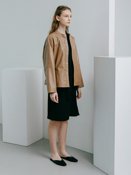 LAMBSKIN MINIMAL SHIRT JACKET (CAMEL)