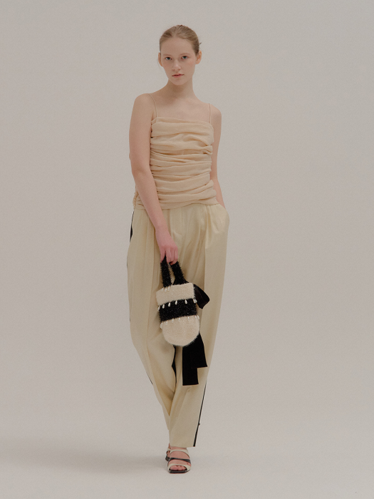 PEONY Two-tone Paneled Tapered Pants Beige