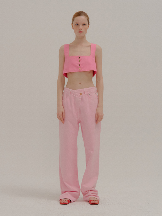 PENEVA Asymmetric Front Straight Fit Pink Denim Pants