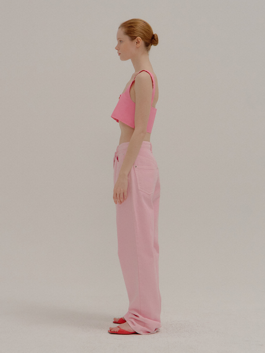 PENEVA Asymmetric Front Straight Fit Pink Denim Pants