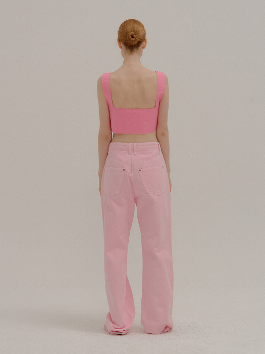 PENEVA Asymmetric Front Straight Fit Pink Denim Pants