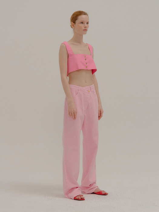 PENEVA Asymmetric Front Straight Fit Pink Denim Pants