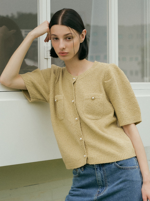 [7color] V. pearl button knit