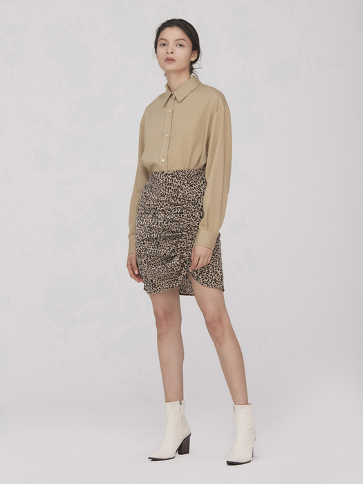 Leopard Shirring Mini Skirt_Beige