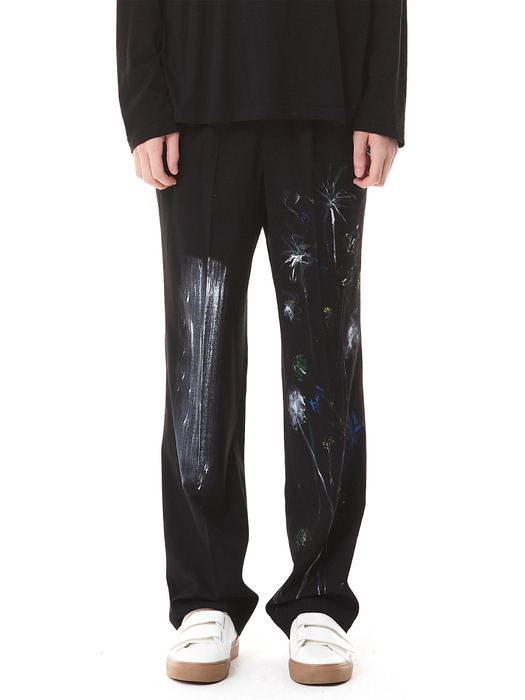 Hand Painted Long wide Trousers(BLACK)