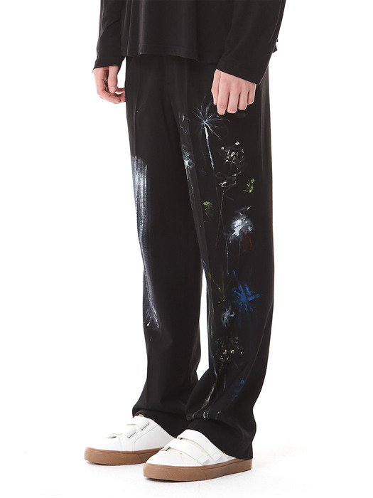 Hand Painted Long wide Trousers(BLACK)