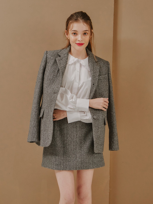 HERRINGBONE MINI COLLAR JACKET